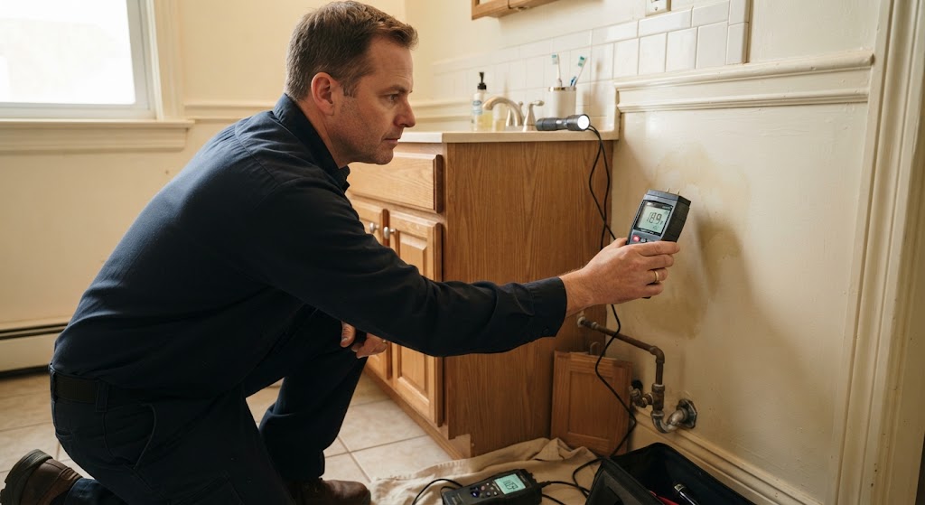 Technician performing water leak detection Plainfield NJ